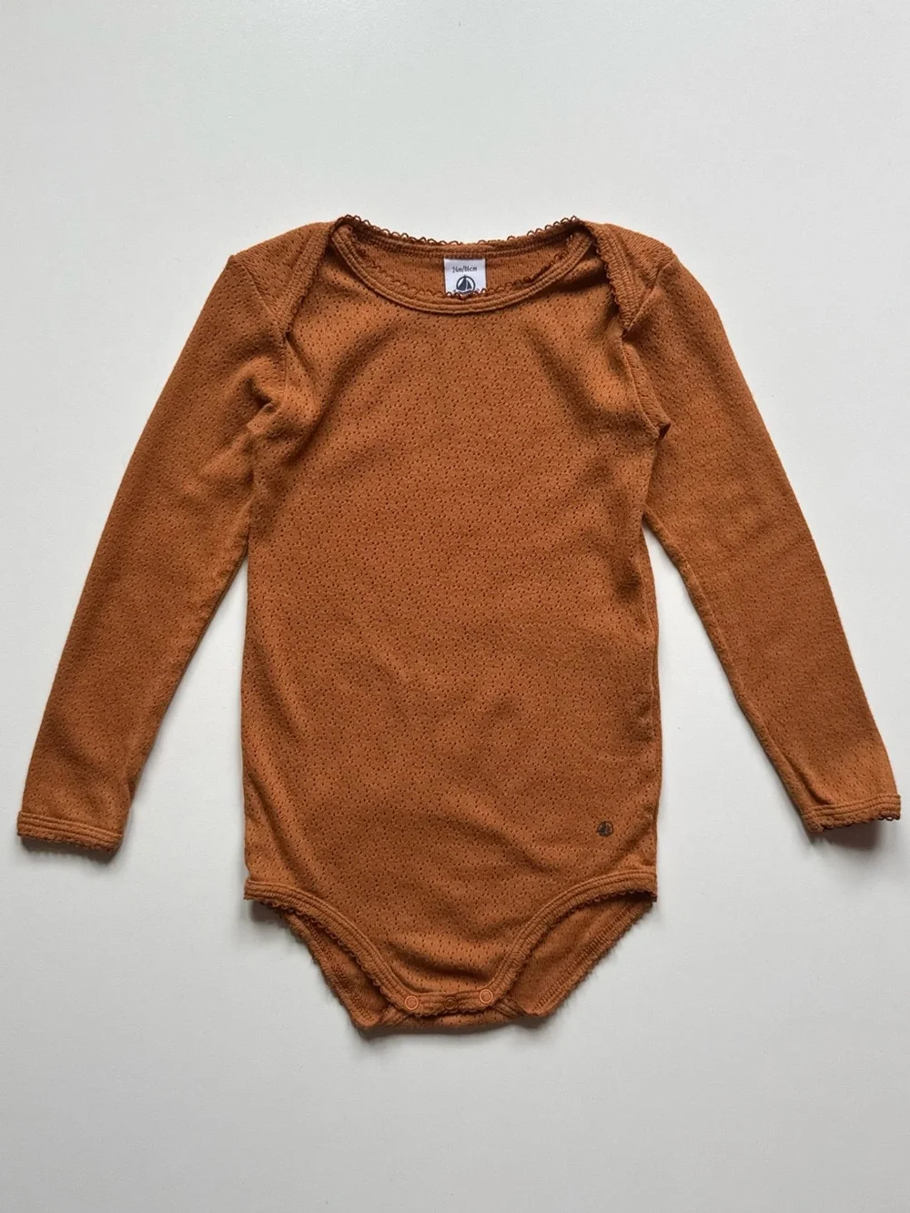 Petit Bateau Baby Long-Sleeved Openwork Bodysuit, ECUREUIL brown - Size 24M